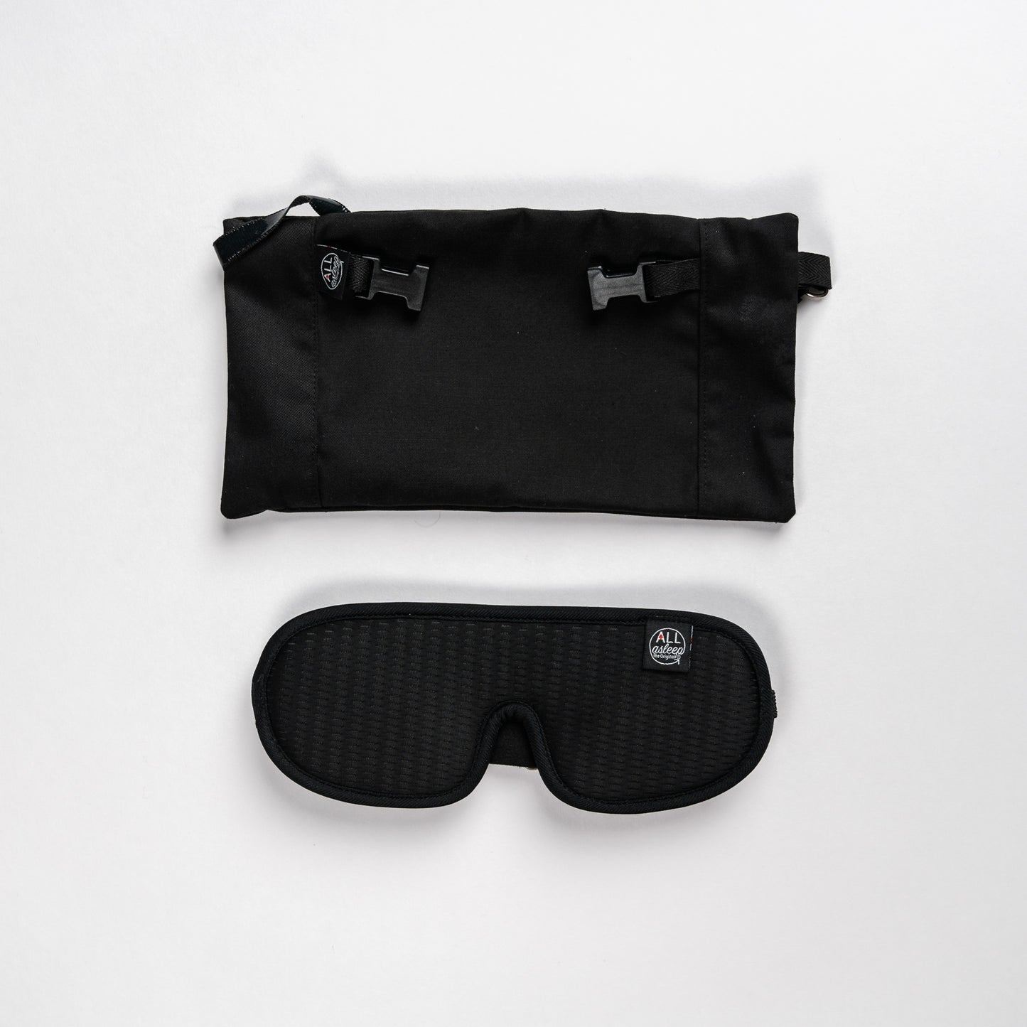 Top view of the headrest pouch and eye mask of the ALLasleep travel accessory